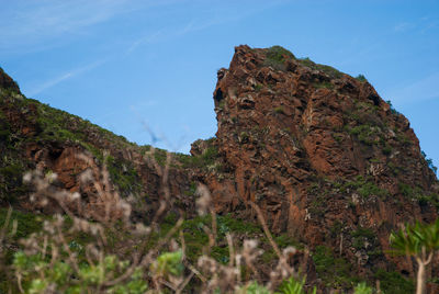 Low angle view of rock formations against sky