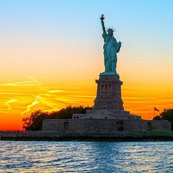 Statue of liberty at sunset