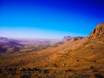 Scenic view of landscape against clear blue sky