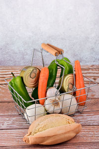High angle view of vegetables on table