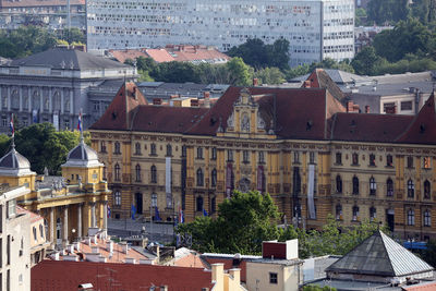 Historic lower town architecture with building of the museum of arts and crafts in zagreb, croatia
