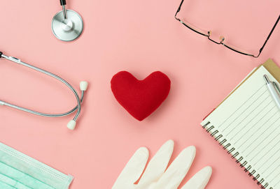 High angle view of heart shape on paper