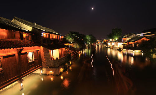 Illuminated buildings at night