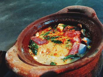 High angle view of food in bowl