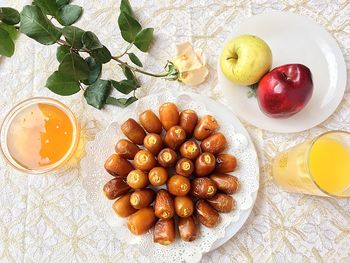 High angle view of breakfast on table