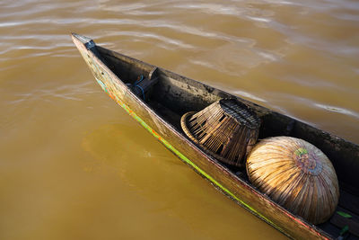 High angle view of boat in water