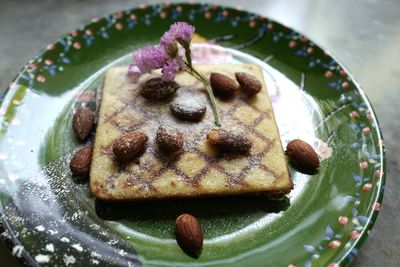 High angle view of cake in plate