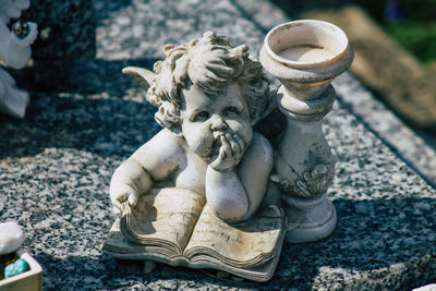 High angle view of old statue