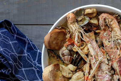 High angle view of fish on table