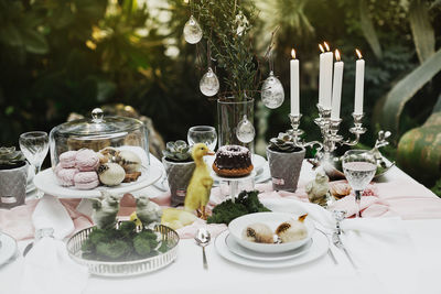 Food on a beautifully decorated easter table