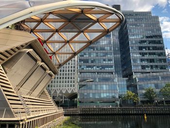 Low angle view of modern buildings against sky