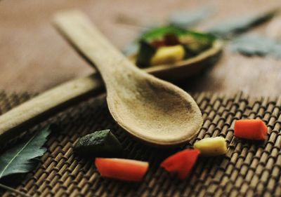 Close-up of spoon on table