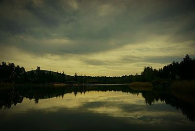 Reflection of trees in calm lake