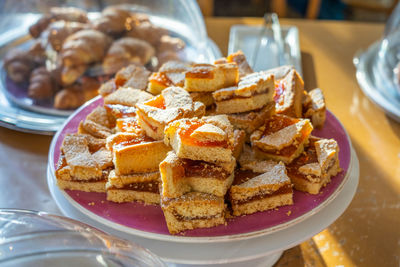 High angle view of dessert in plate on table