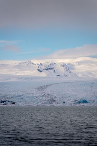 Scenic view of sea against sky during winter.