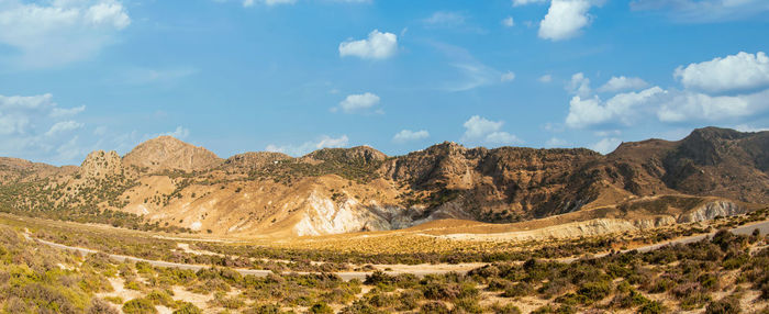 Panoramic view of landscape and mountains against sky