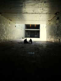 People walking in illuminated tunnel