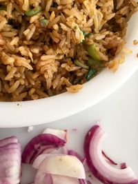 High angle view of food in plate