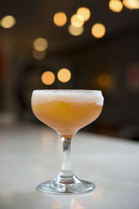 Close-up of beer in glass on table