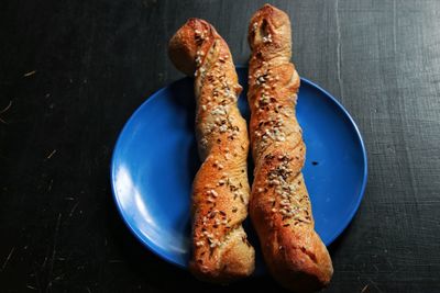 High angle view of bread on table