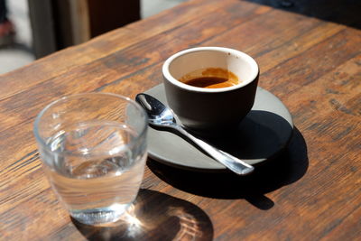 High angle view of coffee on table