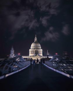 View of city lit up at night