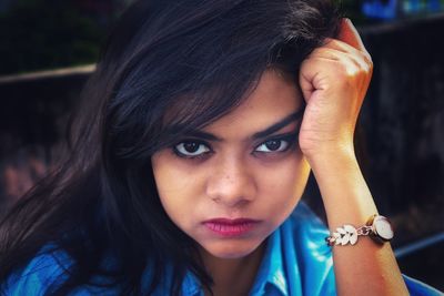 Close-up portrait of a beautiful young woman