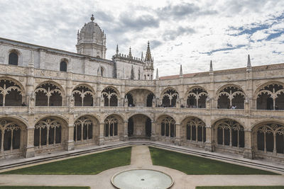 The jeronimos monastery with the view of courtyard in lisbon, portugal
