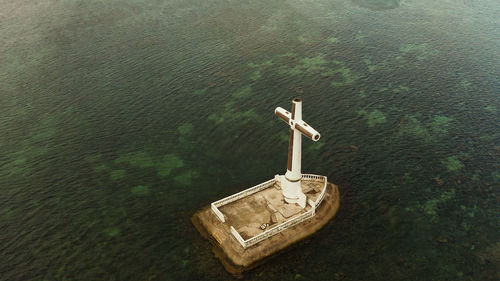 High angle view of ship in sea