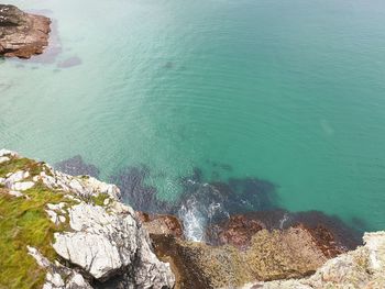 High angle view of rocks on beach