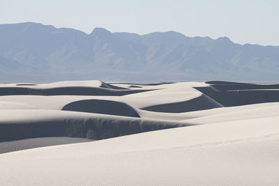 Gypsum sand dunes in white sands national park in late afternoon