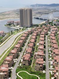 High angle view of buildings in city