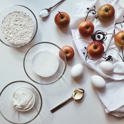 High angle view of breakfast on table