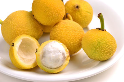 Close-up of fruits in plate
