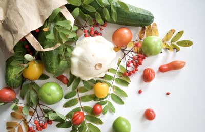 High angle view of fruits on table