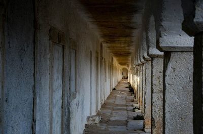 Narrow corridor along walls