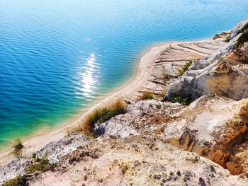 High angle view of rocks on beach