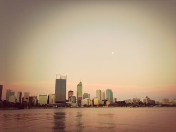 City skyline at sunset