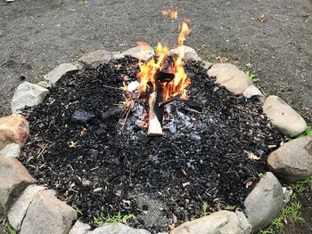 High angle view of bonfire on field