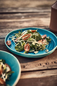 High angle view of food in bowl on table