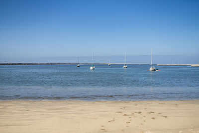 Scenic view of sea against clear blue sky