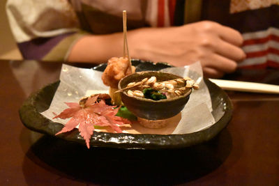 Close-up of ice cream in plate on table