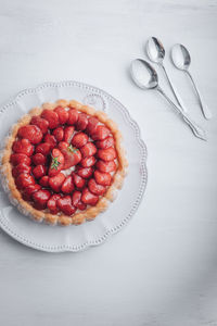 High angle view of dessert in plate on table