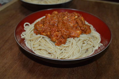 Close-up of pasta in bowl on table