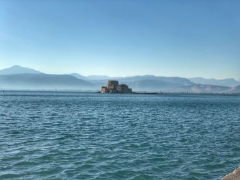Scenic view of sea against clear sky