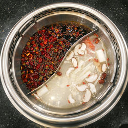 High angle view of food in bowl