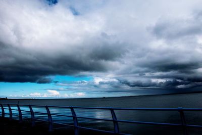 Scenic view of sea against storm clouds