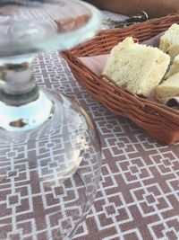 High angle view of wicker basket on table