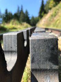 Close-up of wooden post in park