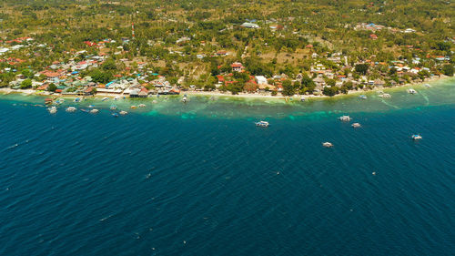 High angle view of boats in sea